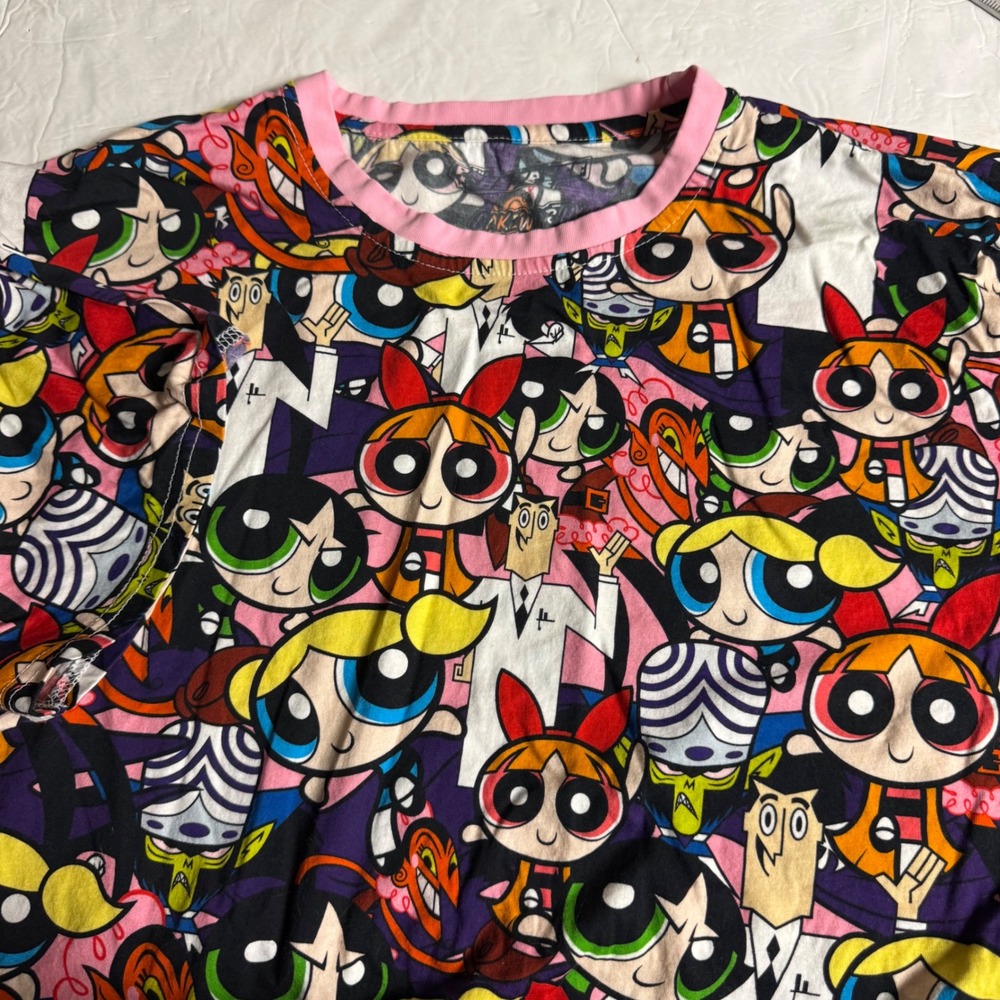 Cakeworthy Powerpuff Girls All Over Print T-Shirt Pink Crew Neck XL Cartoon